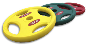 Олимпийский полиуретановый диск 10 кг, зеленый, с рукоятками