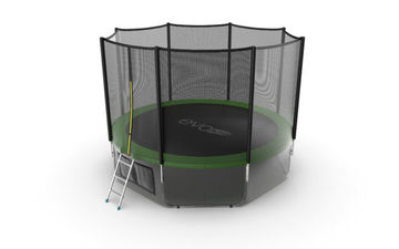 JUMP External 12ft (Green) + Lower net. Батут с внешней сеткой и лестницей, диаметр 12ft (зеленый) + нижняя сеть
